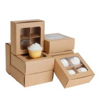 Vente en gros Boîte à brownies à quatre compartiments Petits biscuits Charcuterie 6x6 Boîtes de boulangerie marron Impression personnalisée avec fenêtre et séparateurs