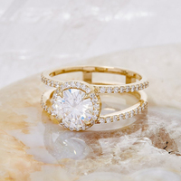 Bague de fiançailles éternité à double tige en argent 925 avec zircon cubique brillant rond de luxe personnalisé en gros
