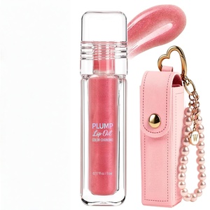 Huile repulpante pour les lèvres végane longue durée avec grand applicateur, base de maquillage hydratante et changeante de couleur, avec pochette en PU - Product Image 2