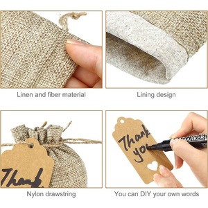 30 piezas por paquete, bolsa de regalo con cordón de lino, regalo de fiesta de boda, bolsa con cordón de lino con tarjetas de bricolaje - Product Image 5