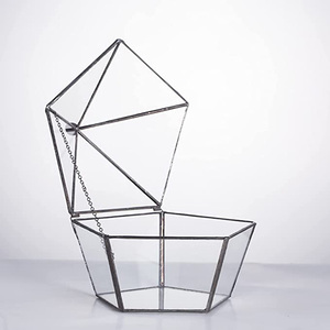 DS Perhiasan Dekoratif Antik Penyimpanan Kotak Jendela Terarium Geometris Dada Kaca Bening Bentuk Pentagon Perhiasan Kecil - Product Image 4
