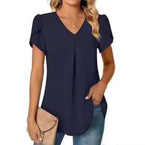 Summer Regular Simple V-neck Petal-Sleeve Gym <span class=keywords><strong>Golf</strong></span> Tops T-shirts Femmes Elegant Oversized Solid Casual Chiffon Blouses Shirts - Product Image 1