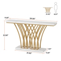 Tribesigns Table Console Moderne avec Piétement Métallique en Grille, Plateau Effet Marbre Doré, pour Entrée avec Miroir