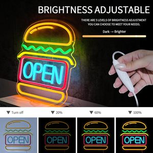 Hamburger shop open LED neon <b>sign</b> restaurant storefront entrance <b>sign</b> indicator light ambient light hanging luminous <b>sign</b> 5V - Product Image 3