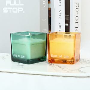Hot Sale Custom Logo Empty 80ml 135ml 300ml 640ml Square Colorful Glass Candle Containers Candle Jar for Decoration - Product Image 2