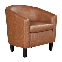 Chaise de baignoire en cuir véritable pour les discussions sur les panneaux Chaise d'appoint en faux cuir marron Chaise de canapé relax pour hôtel avec poche latérale