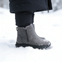Vente en gros OEM/ODM – Bottes de neige souples imperméables grises en feutre de laine avec fermeture éclair latérale – Chaussures d'hiver chaudes avec doublure en fourrure – Logo et style personnalisés