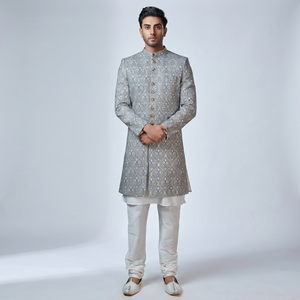 DAZZLING--Indo-Western-Sherwani with <b>Pant</b>--with MATCHING SHOE WITH Embroidery for Indian/Pakistani PartyMen's Suits - Product Image 4
