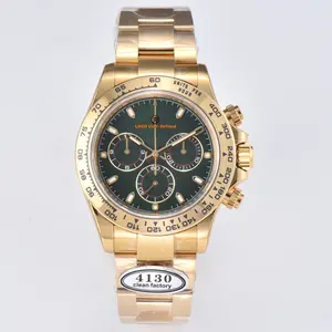 Super Clone Rolexables Fashion Business 18k gold green disc round 4130 movement automatic mechanical men's watch