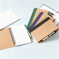 Carnet à spirales en papier kraft avec blocs de couleur, stylo inclus, logo personnalisé, pages lignées, journal à spirales pour le bureau, l'école, cadeau promotionnel