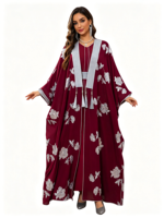 Robe de mode musulmane de haute qualité pour femme, Abaya brodée, jupe ample, style Moyen-Orient Dubaï, ensemble jupe à manches chauve-souris