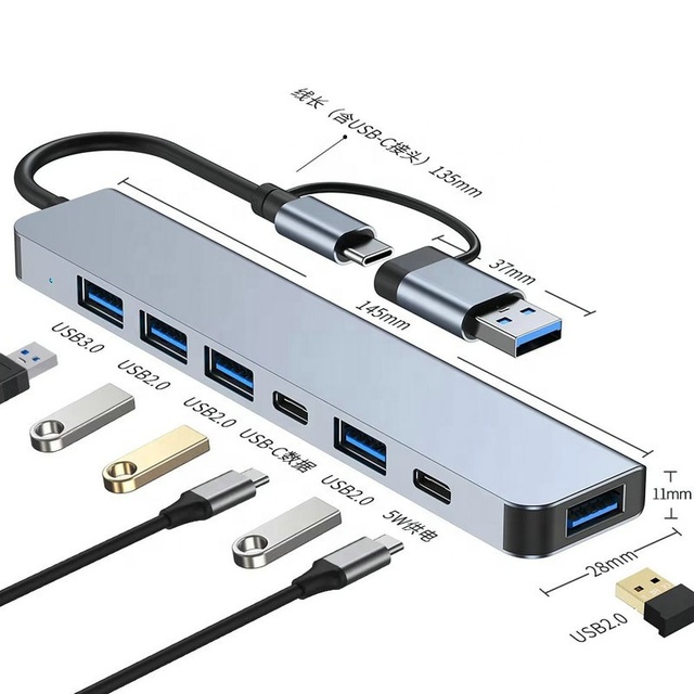 Ultra Slim 7 1 Aluminum Alloy USB Hub Custom Logo High-Speed USB C PD Docking Station for Dell XPS Lenovo-Available Stock