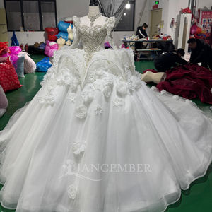 Robe de mariée Jancember XS258, magnifique robe de bal à manches longues avec fleurs 3D, robe de mariée pour femmes - Product Image 2