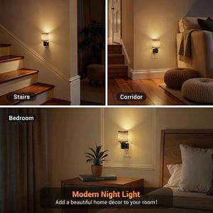 Veilleuse à brancher en tissu lin, 0-100% dimmable, avec capteur crépusculaire, pour chambre, couloir et salle de bain - Product Image 5