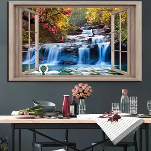 Landschap Fantastische Waterval Schilderen Buiten Het Raam Muur Art Pictures Canvas Schilderij Voor Thuis Room Decor