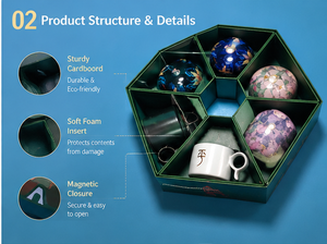 Caja de Regalo de Té Hexagonal Personalizada con Compartimentos Protectores, Caja de Regalo de Té de Cartón Rígido Reutilizable con Diseño Artístico Cultural - Product Image 2
