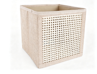 Cube de rangement moderne en bambou tressé avec bordure en lin, pliable, grande capacité, pour placard, armoire, jouets, vêtements, articles divers, maison