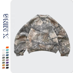 Felpa pesante con Zip tagliata e cucire da uomo oversize 450 Gsm Camo vero albero su tutta la stampa digitale felpa con cappuccio ricamata 3d - Product Image 1