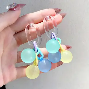 Nhựa Chain Fastener Tassel Drop Earrings Dễ Thương Kẹo Balls Trang Sức Cho Phụ Nữ Cô Gái Cầu Vồng Màu Sắc Acrylic Dangle Earring