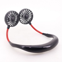 Mini-ventilateur portable léger à porter autour du cou, rechargeable par USB, en plastique, 3 vitesses, pour l'extérieur, avec conception mains libres et écouteurs intégrés