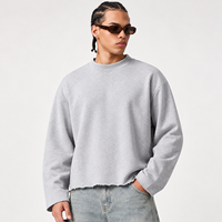 Sweat-shirt en molleton bouclette épais 350 GSM, coupe ample, col montant, ourlet brut, pull court et large pour homme, style streetwear rétro, vente en gros OEM