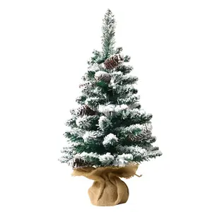 Decoração de mesa para Natal, mini árvore de Natal pequena com enfeites brancos e luz LED, material de decoração de Natal