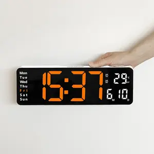 Цифровые настенные часы с большим экраном, в скандинавском стиле, с датчиком температуры, простые светодиодные, для гостиной, с дистанционным управлением