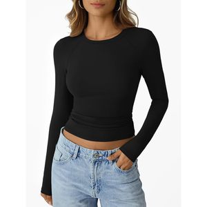 À la mode Y2K mode reine femmes hauts courts à manches longues basique entraînement t-shirts aller automne vêtements tenues reine femmes à manches longues - Product Image 3