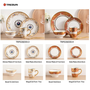 <span class=keywords><strong>Service</strong></span> de table en <span class=keywords><strong>porcelaine</strong></span> fine de luxe européenne vintage, 24 pièces, style doré, pour 4 personnes - Product Image 6