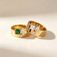 Smaragdgrüner Breiter Zirkon-Ring Vergoldet Statement-Ring für Tägliches Tragen Großhandel Modeschmuck Damen Edelstahl Modische Ringe