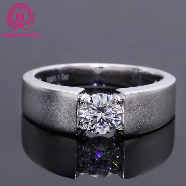 Classic 1ct moissanite man ring 6.5mm round brilliant cut white D VVS moissanite diamond ring hight quality men silver ring