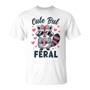 T-shirt pour filles avec motif de raton laveur mignon mais sauvage - Product Image 1