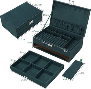 Стильный двухслойный органайзер для хранения украшений из зеленого, розового и черного вельвета с тиснением, для путешествий, ко Дню святого Валентина, современный, из ПУ, прямоугольный, для колец - Product Image 5