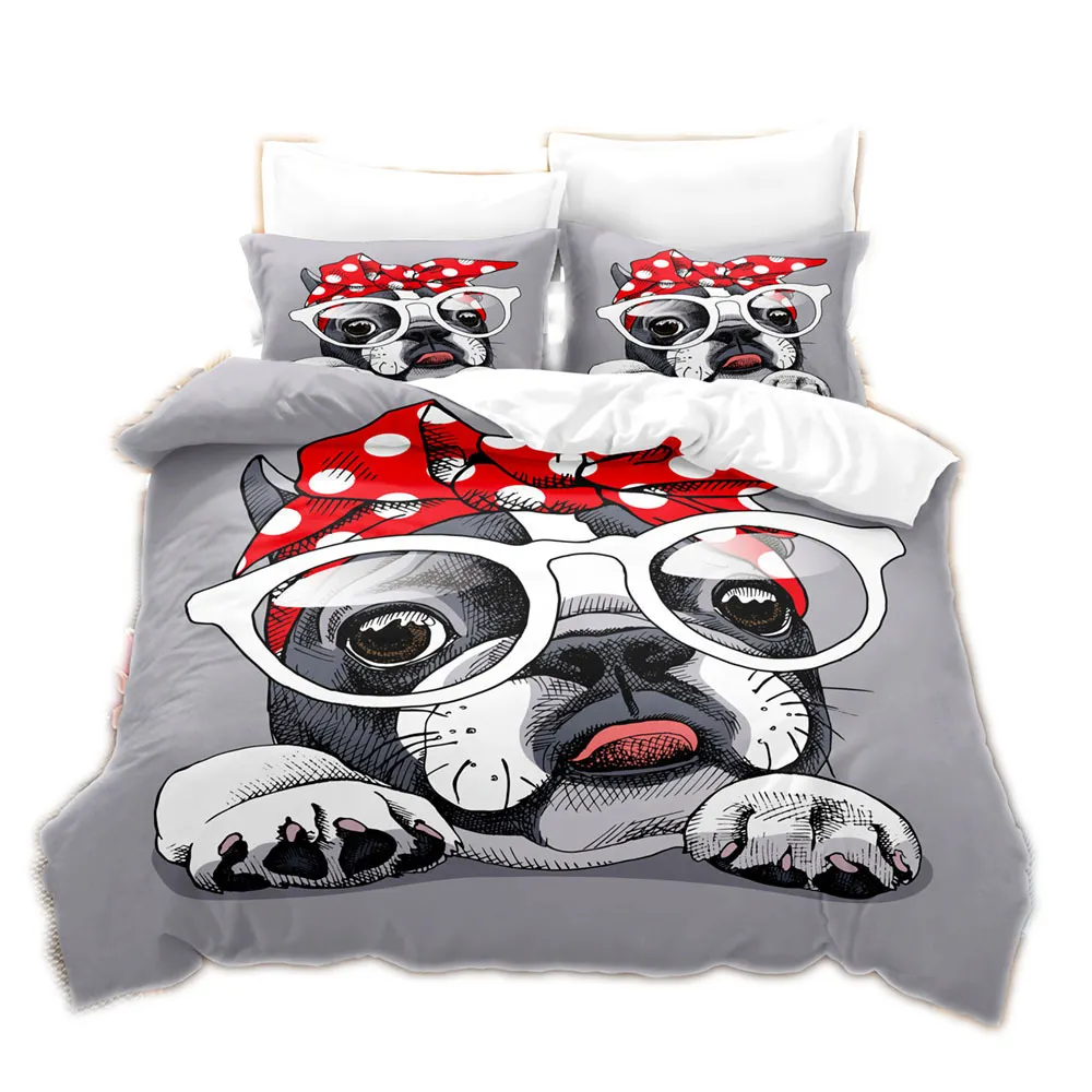 Bulldogge Bettwäsche Set 3D Haustier Tier Hund Bett bezug King/Queen Size für Kinder Nettes Schlafzimmer Dekor Weiche Tröster Sets Teenager Erwachsene