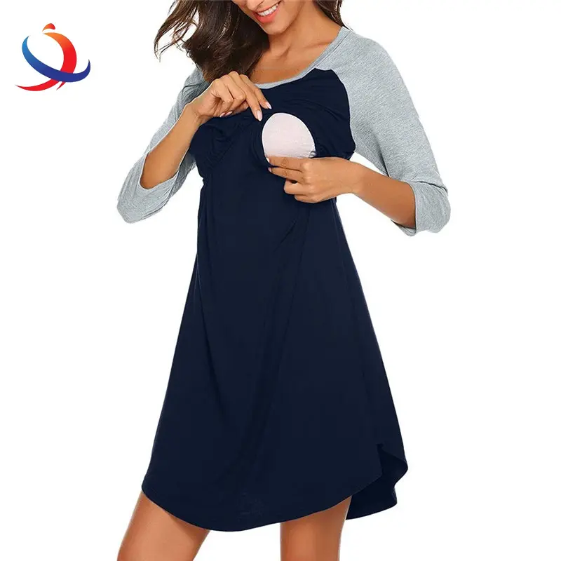 Gonna per l'allattamento di alta qualità di nuova moda 100% cotone colorato per l'allattamento al seno vestito per maternità con maniche raglan di marca personalizzata