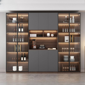 Vitrine de Salon Design Moderne Jérôme, Étagère Murale de <span class=keywords><strong>Rangement</strong></span> avec Éclairage LED, Meuble Présentoir en Bois Noir avec Portes en Verre - Product Image 1