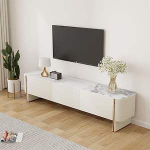 AJUNION Meuble <span class=keywords><strong>TV</strong></span> moderne Meuble <span class=keywords><strong>TV</strong></span> en bois Table console Meuble de salon Meuble <span class=keywords><strong>TV</strong></span> de table en pierre frittée beige - Product Image 1