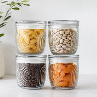 Vente en gros 500ml large bouche en relief Transparent hermétique café fantaisie cuisine bocaux en verre avec couvercle