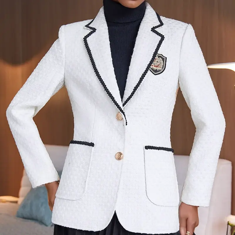 Chất Lượng Cao Văn Phòng Cổ Điển Phụ Nữ Áo Khoác Mùa Đông Tweed Áo Blazer Cho Phụ Nữ Trung Quốc Nhà Máy OEM Bán Buôn Dropship