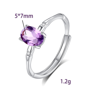 Minimalist 925 Sterling <b>Silver</b> Bamboo <b>Adjustable</b> Finger <b>Rings</b> With 5*7mm Oval Cut Natural Stones Fine Jewelry For Women - Product Image 6