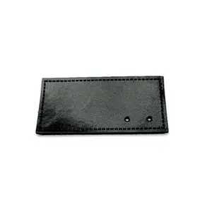 Étiquettes rectangulaires en cuir véritable vierges noires avec trous étiquettes en cuir en tissu recyclé pour accessoire de vêtement