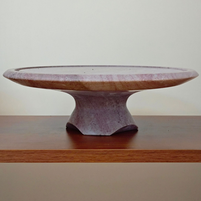 Purple Gold Vein Marble Pedestal Stand - Luxury Stone Serving Platter for Home and Hotel Dining Decor
