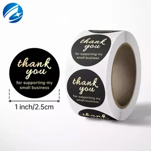 500 قطعة/لفة قابلة لإعادة التدوير مخصصة مطبوعة باللون الأسود Thank You Stickers 1.5 لدعم ماي التجاري الصغير