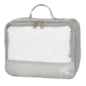 Best Selling logotipo personalizado Nylon 4 conjuntos Cubos de Embalagem com Mesh Top Panel para Ventilação e Zíper Duplo