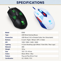 Souris de jeu filaire USB, 6 boutons, 3600 DPI, lumière respirante 4 couleurs, plug and play pour PC portable et ordinateur de bureau, OEM ODM CE ROHS FCC