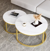 Juego de Mesa de Centro Redonda Convertible de Mármol con Función Extensible, Estructura de Acero, Diseño Moderno para Salas de Estar Pequeñas
