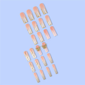 Franse 3d Vlinder Goud Sprankelende Poeder Nagel Op Pers 24 Stuks Met Doos Lange Volledige Cover Pers Op Nagel - Product Image 4