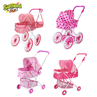 Poussette de poupée en métal réglable grande taille, modèle de jeu d'imitation en plastique pour enfants, style rose pour filles