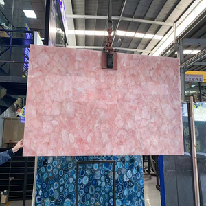 Losa de piedras preciosas de cristal de cuarzo rosa retroiluminada - Product Image 3