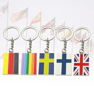 Fashion metal zinc alloy country flag England Sweden Finland Norway Germany square keyring souvenir keychain